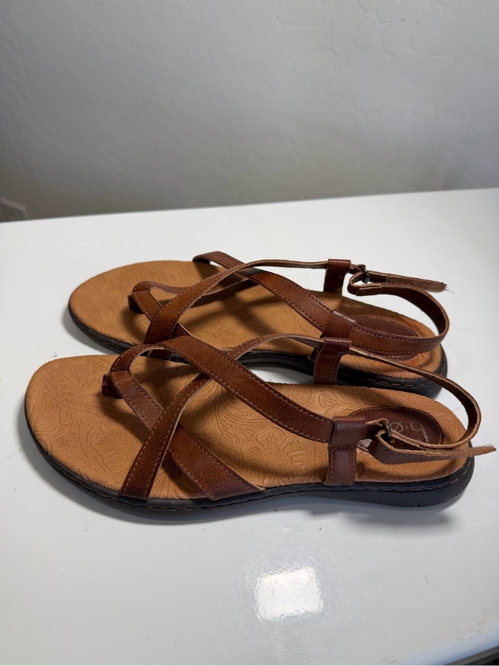 b.o.c. Born Concept Brown Leather Strappy Toe-Ring Ankle Strap Sandals 8 - Picture 5 of 6